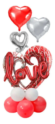 Set Globos Metalicos Corazones Love   Rojo Con Plateado
