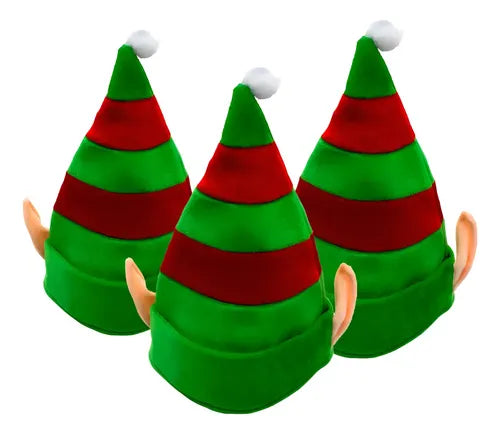Pack 3 Sombreros Gorros Navidad Duende Elfo Orejas Navideño Verde