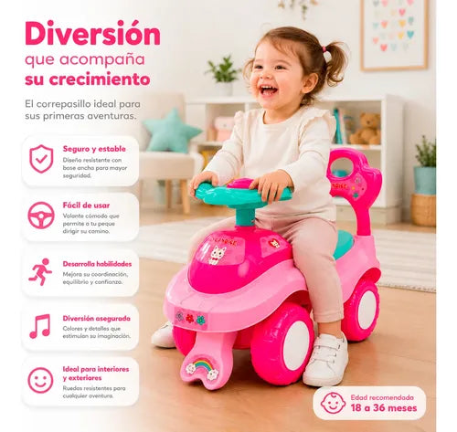 Correpasillo Andador Auto Maleta Bocina Respaldo 18-36 Meses Rosa