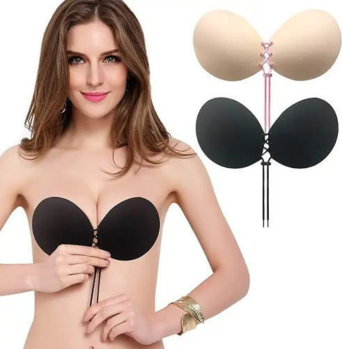Sujetador Adhesivo Sin Tirantes Brasier Invisible Push Up Negro Liso 38