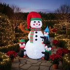 Muñeco Nieve+pingüinos Inflable Led Decoración Navidad 180cm Blanco
