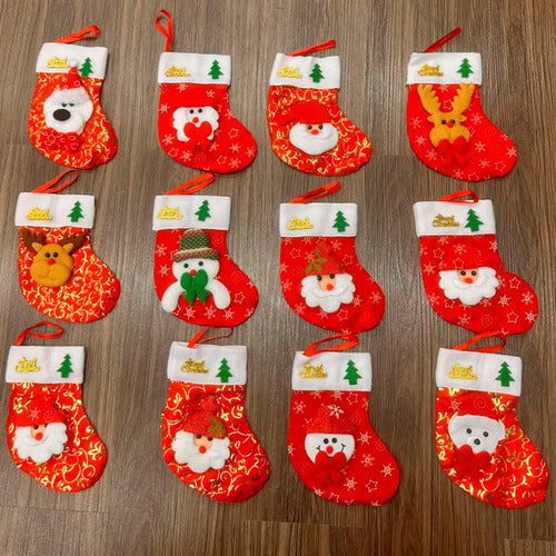 Mini Botas Calcetin Dulcero Adornos Deco Fiestas Navideñas Rojo Surtido