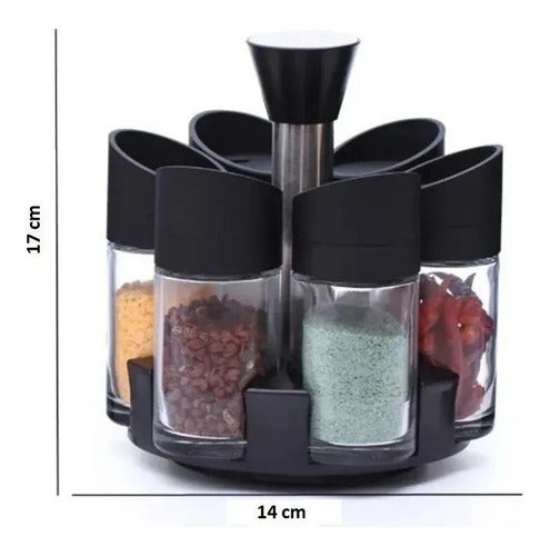 Set 6 Especieros Condimento Giratorio 360 Salidas Multiples Negro