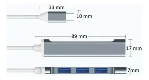 Adaptador Extension Hub Type Tipo C A 4 Puertos Usb3.0 5gbsp Gris