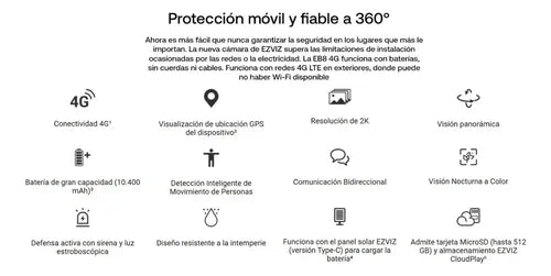 Camara Inalambrica Ezviz Eb8 4g 2k Recargable Auto Tracking Blanco