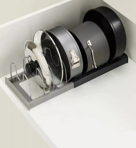 Organizador De Ollas Expandible Menaje Tablas Tapas X L Negro- Gris