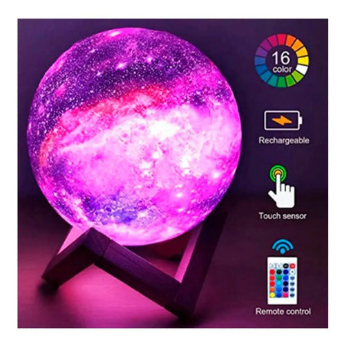 Lámpara Galaxia 3d 18cm Touch Recargable / Exc Centros Mesas Madera Galaxia