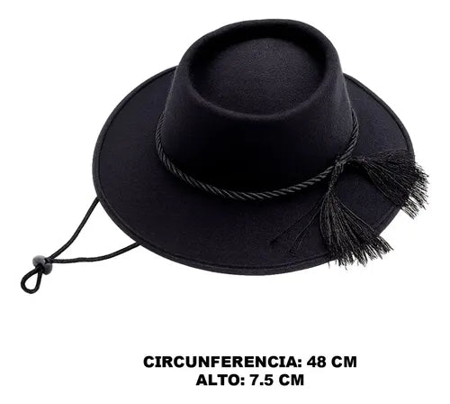 Sombrero Huaso Elegante Infantil Cueca Fechas Patrias Negro Negro 48cm Lisa