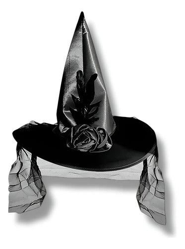 Sombrero Gorro Bruja Disfraz Halloween Rosa Encaje Elegante Negro Encaje