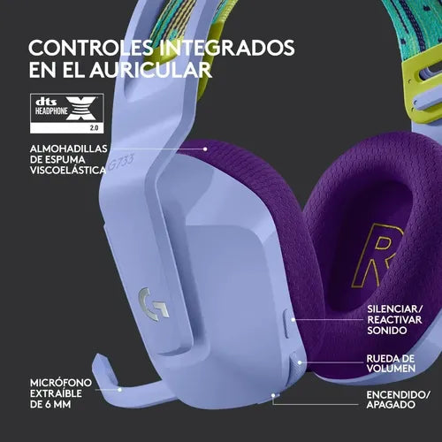 Audífono Gamer Logitech G733 Lightspeed Inalámbrico Con Micrófono Desmontable Lila