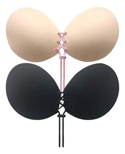 Sujetador Adhesivo Sin Tirantes Brasier Invisible Push Up Negro Liso 38
