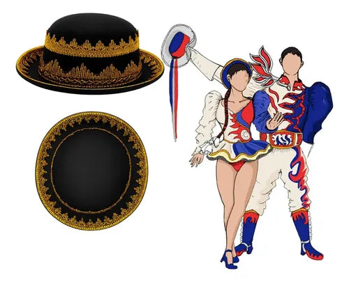 Gorro Caporal Sombrero Fiestas Patria Y Danzas Tradicionales Negro Estandar Lisa
