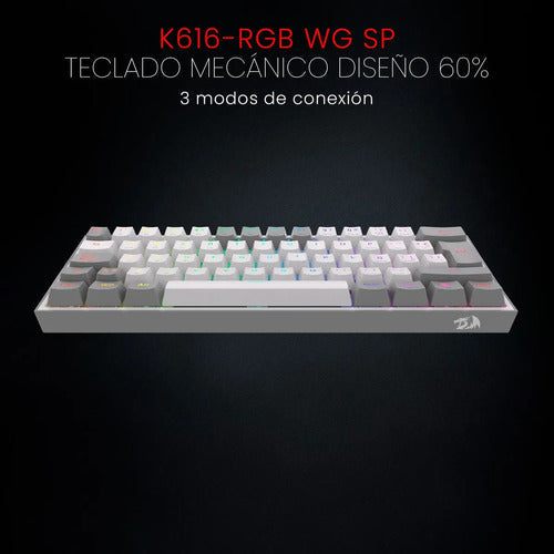 Teclado Mecánico Redragon Fizz Pro K616 Rgb Wireless Dual Color Del Teclado Negro Idioma Español Latinoamérica Español Latinoamericano