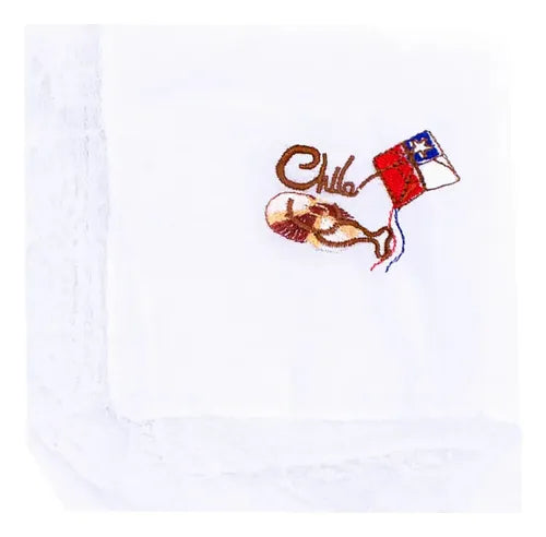 Pañuelo 18 Blonda Diseño Bordado Cometa Fechas Patrias Cueca Blanco Bordado Cometa