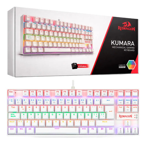 Teclado Gamer Redragon Kumara K552w Red Rainbow Tkl Ag Nkro Blanco Español Latinoamérica