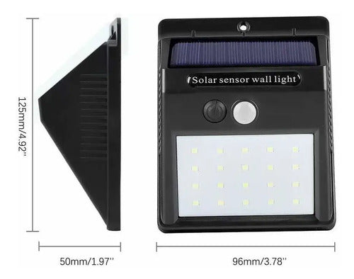 Pack X8 Lámparas Solares 20w Con Sensor De Movimiento Hogar Negro