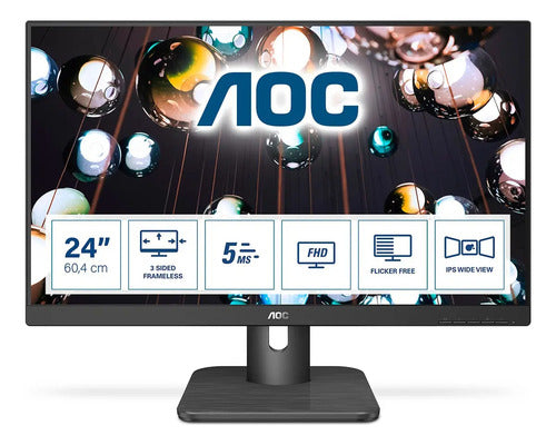 Monitor Aoc 24in Fhd 60hz 5ms Flicker Free Vesa Parlantes 2w Negro