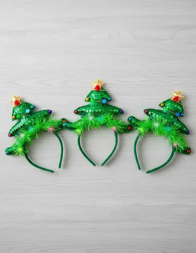 Pack 3 Cintillos Diademas Arbol Led Celebraciones Navideñas Verde