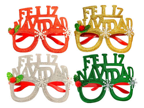 Pack 12 Lentes Anteojos Surtido Fiestas Celebracion Navideña Surtido Feliz Navidad
