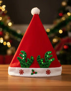 Gorro Sombrero Viejito Pascuero Diseño Renos Fiesta Navideña Rojo