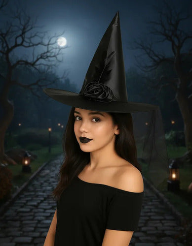 Sombrero Gorro Bruja Disfraz Halloween Rosa Encaje Elegante Negro Encaje