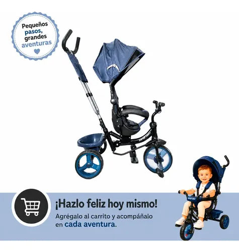 Triciclo Paseo Multifuncional 360º Cinturón Con Asa Empuje Azul