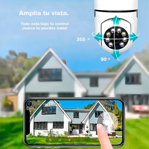 Camara Foco De Seguridad Panoramica Ip Wifi Vision Nocturna Blanco