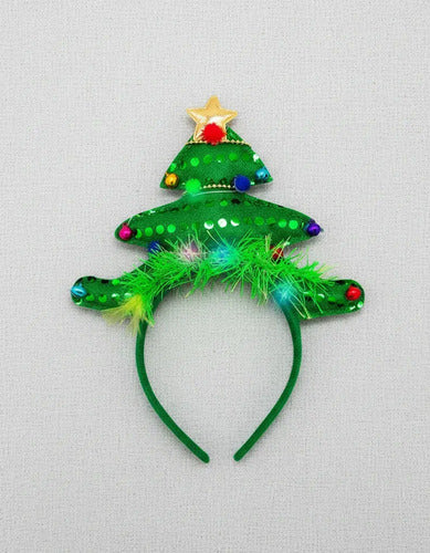 Pack 3 Cintillos Diademas Arbol Led Celebraciones Navideñas Verde