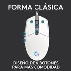 Logitech G203 Lightsync Mouse Gaming Rgb, 6 Botones, Blanco