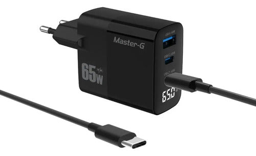 Cargador Master-g Carga Rapida 65w Multipuerto + Cable Usb-c Negro