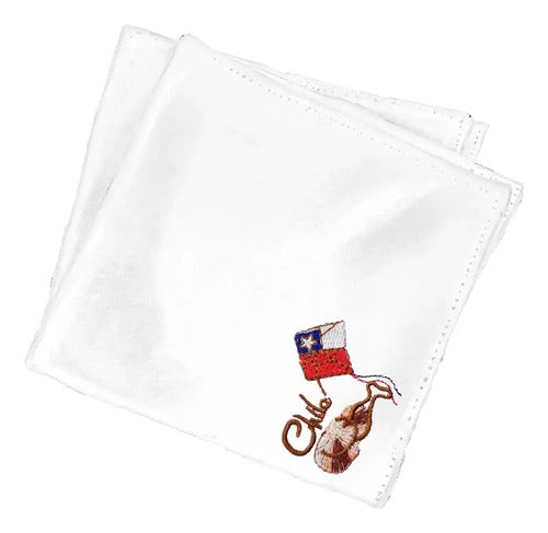 Pack 12 Pañuelo Baile Cueca Bordado Fiestas Patrias Y Danzas Blanco Liso