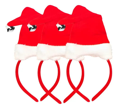 Pack 3 Cintillos Santa Cascabel Pascuero Navidad Fiestas Rojo