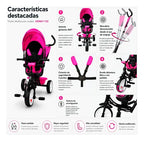 Triciclo Paseo Multifuncional Con Asiento 360º Amortiguador Rosado