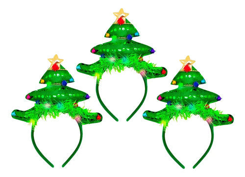 Pack 3 Cintillos Diademas Arbol Led Celebraciones Navideñas Verde