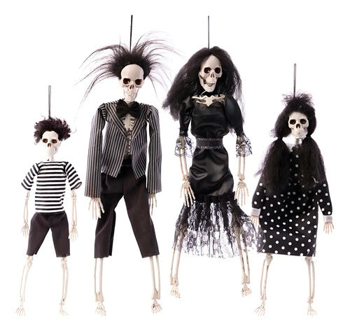Familia Esqueletos Colgante Adorno Decoracion Halloween 40cm Negro Y Blanco Rayas Y Lunares